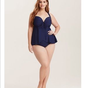 Navy Blue Push-Up Flyaway Tankini Top